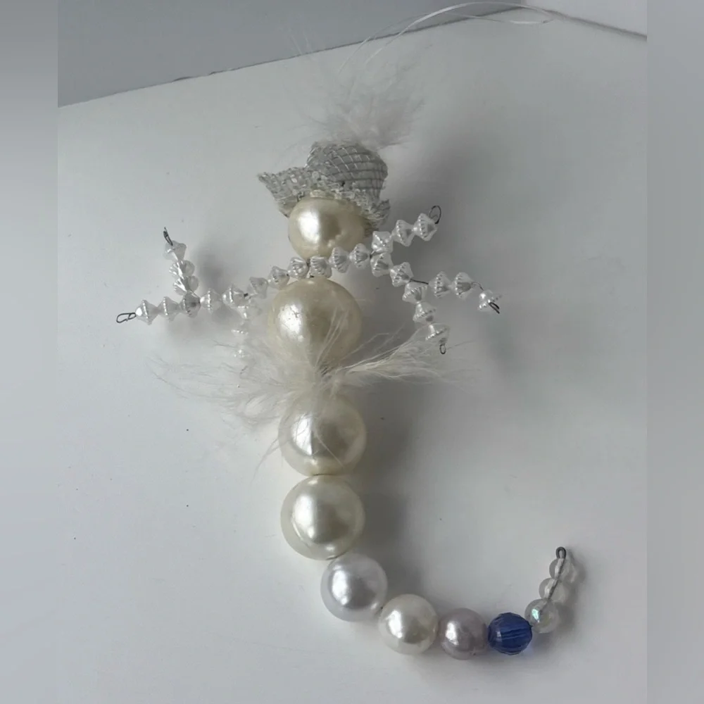 Vintage‎ 70s Beaded Pearl Snowman Ornament 6